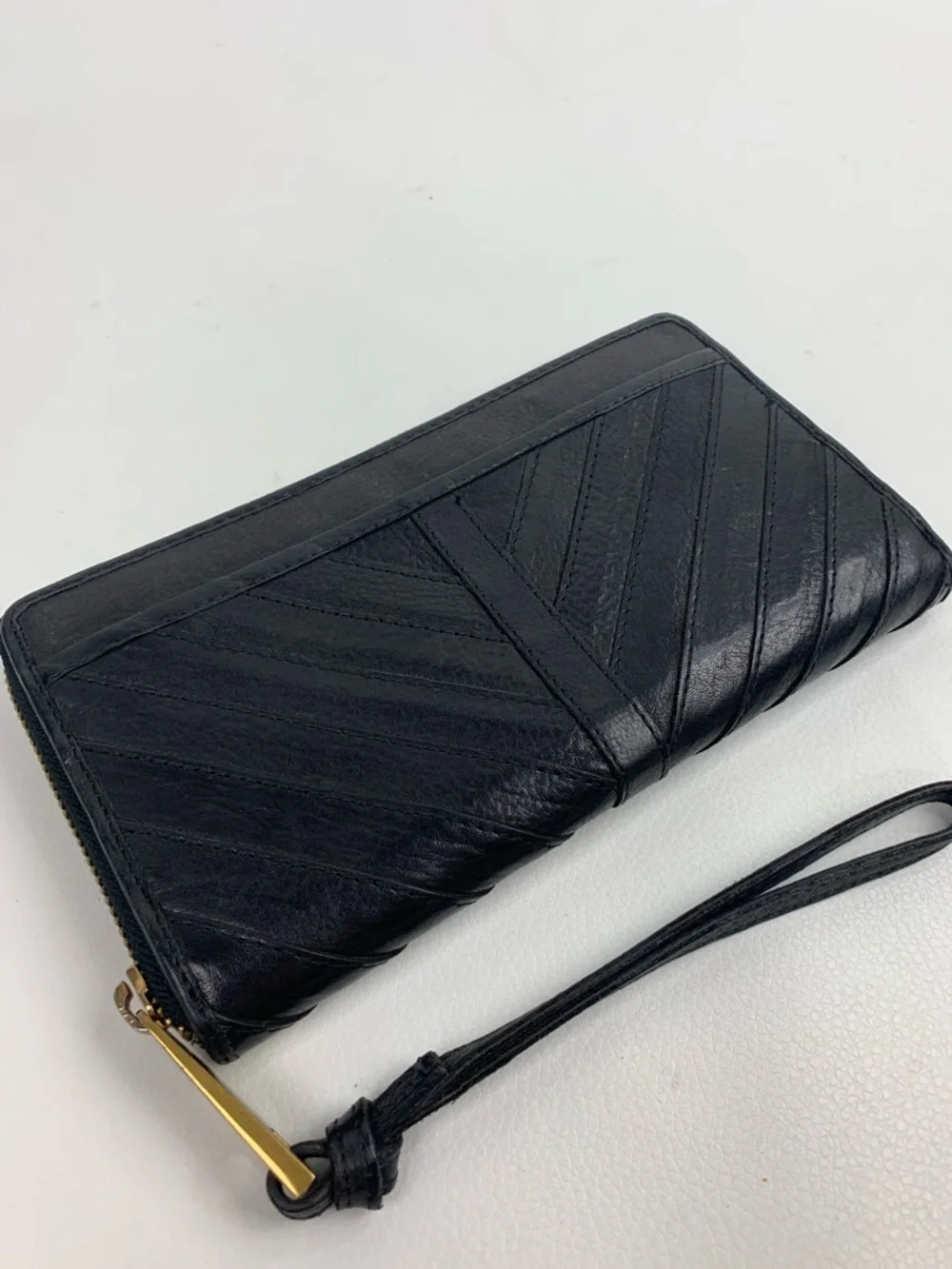 margot Black leather Quilted Wristlet wallet with Gold Hardware zipper NEW